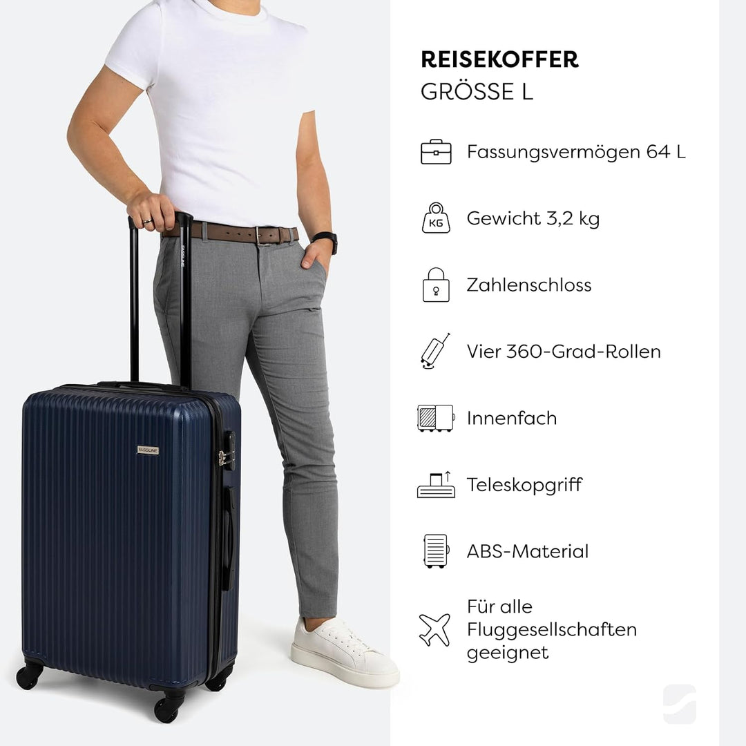 FASSLINE Reisekoffer Mittelgross 66x46x25 cm 64l, Reisegepäck, Hartschale aus ABS, Vier 360°-Spinner