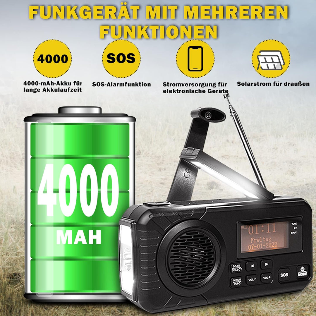 Radio Digital DAB/FM Batteria da 4000mAh Radio di Emergenza Solare Con Funzione di Ricarica Mobile U