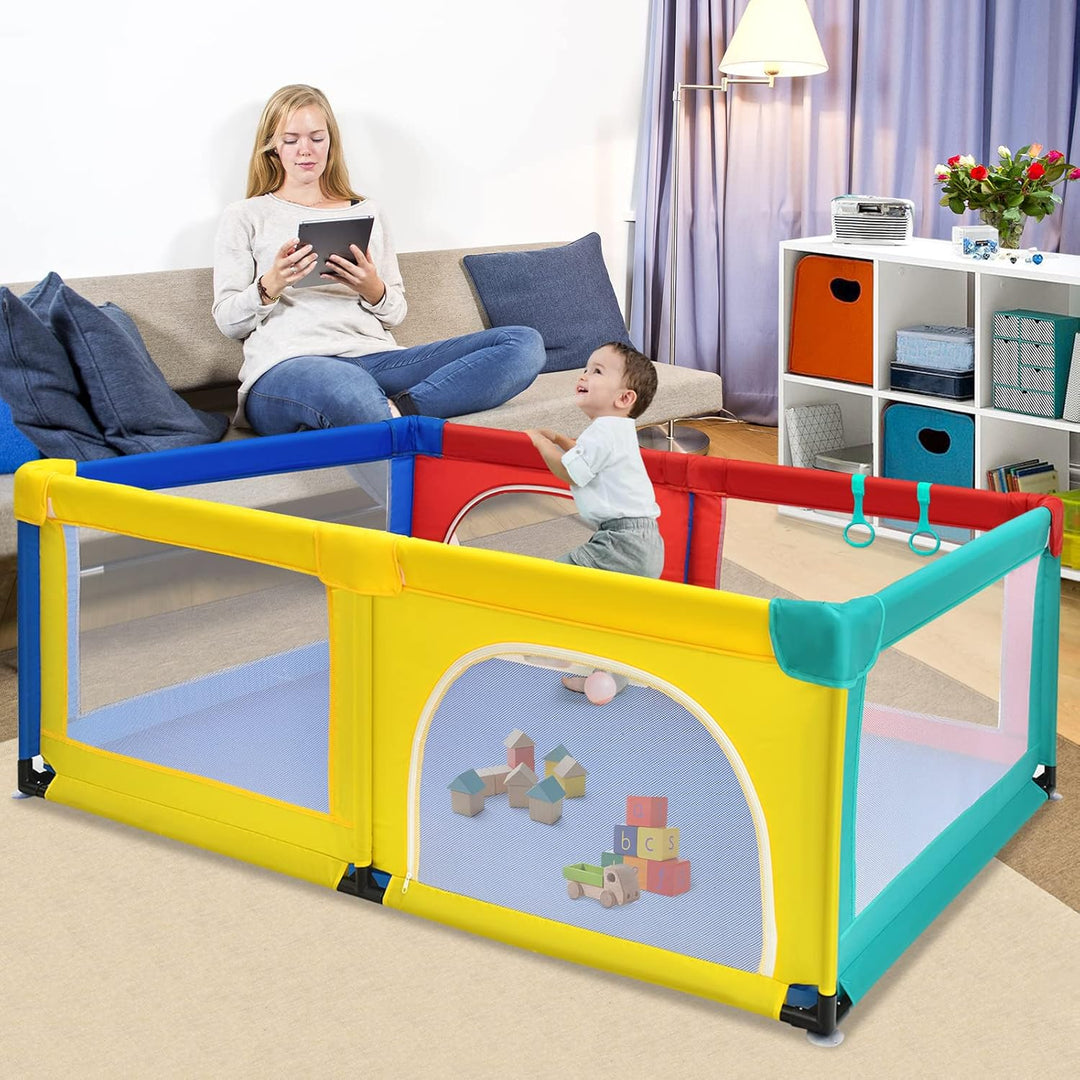 DREAMADE Laufgitter Baby mit Tür, 190 x 120cm Laufstall mit 50 Bunten Bällen & 2 Türem, Absperrgitte