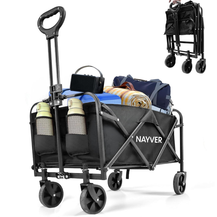 Faltbarer Bollerwagen Camping Trolley Handwagen | Bis 80kg Tragkraft, 60L Volumen, 360° Rädern, 600D