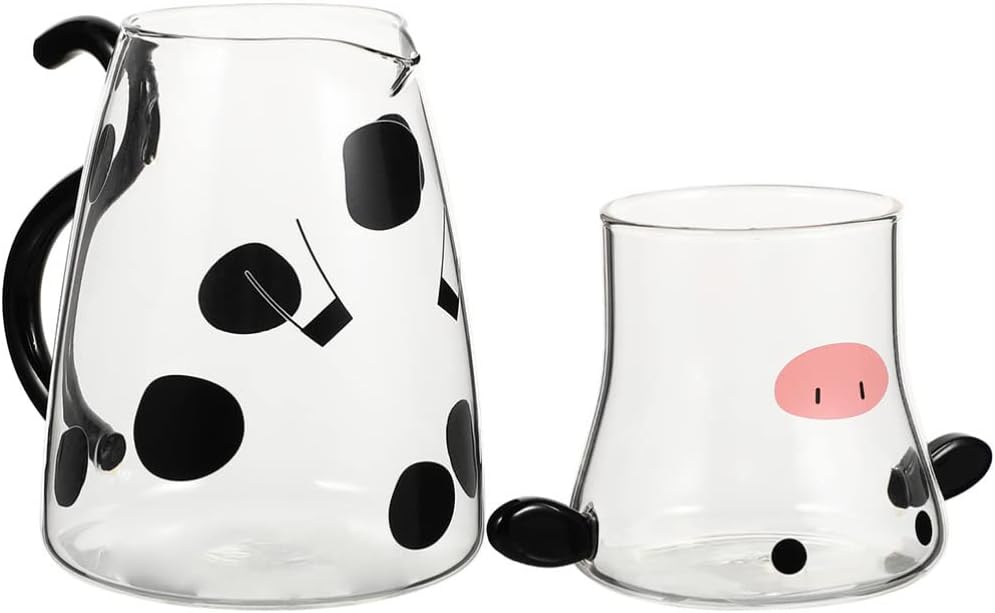 TOPBATHY Kaltwasserkrug mit Tasse für Zuhause, Glas, Saft, Getränke, Krug mit Cartoon-Kuh