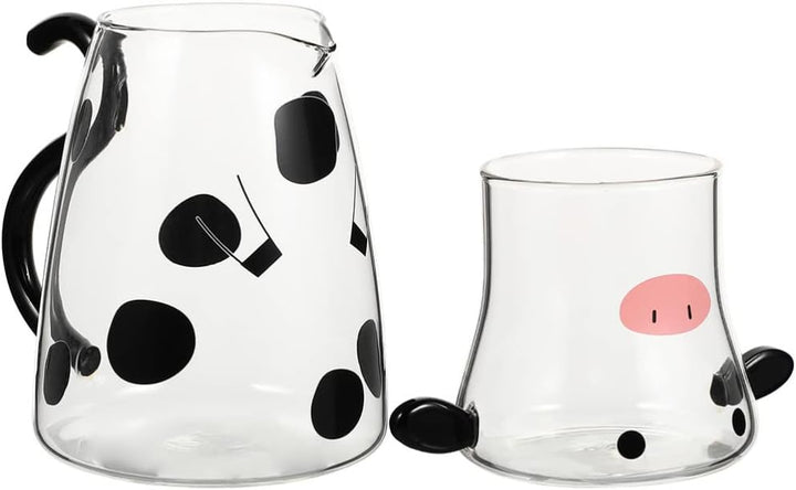 TOPBATHY Kaltwasserkrug mit Tasse für Zuhause, Glas, Saft, Getränke, Krug mit Cartoon-Kuh