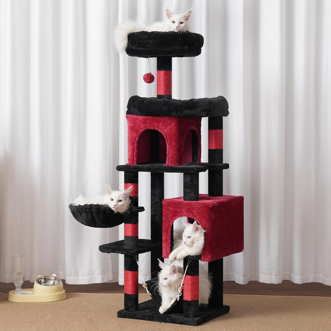 Heybly Kratzbaum, 145 cm Hoher Mehrstöckiger Kratzstamm-Kletterturm, Mit 2 Grossen Plattformen, 2 Gr