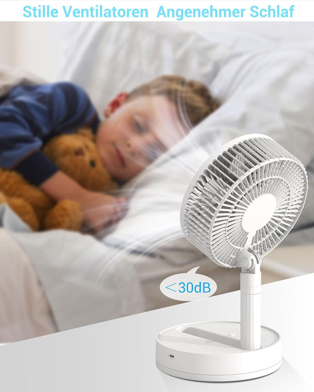 USB Ventilator Leise, 5400mAh-24H Akkulaufzeit Oszillierend Tischventilator, 200mm Faltbarer Ventila
