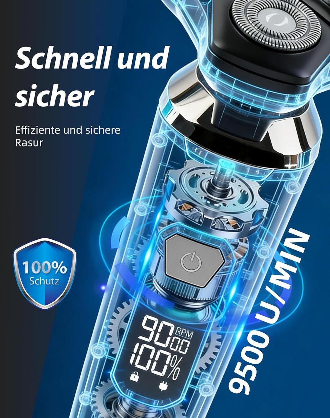 UTK Rasierer Herren Elektrisch, 2025 Neuer Kabelloser 3-in-1-Rasierer Herren, IPX7 Wasserdichter Ele