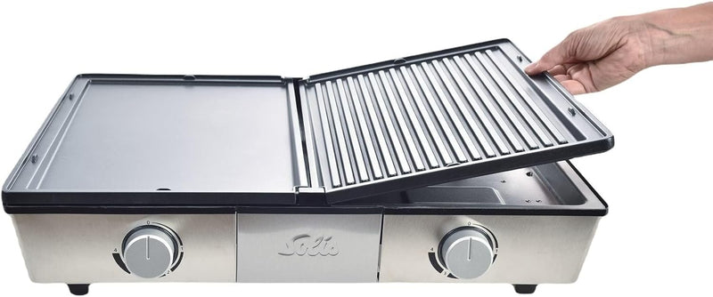 Solis Deli Grill 7951 - Elektrogrill - Grill Inklusive Spritzschutz und 2 Spachteln - Tischgrill Ele