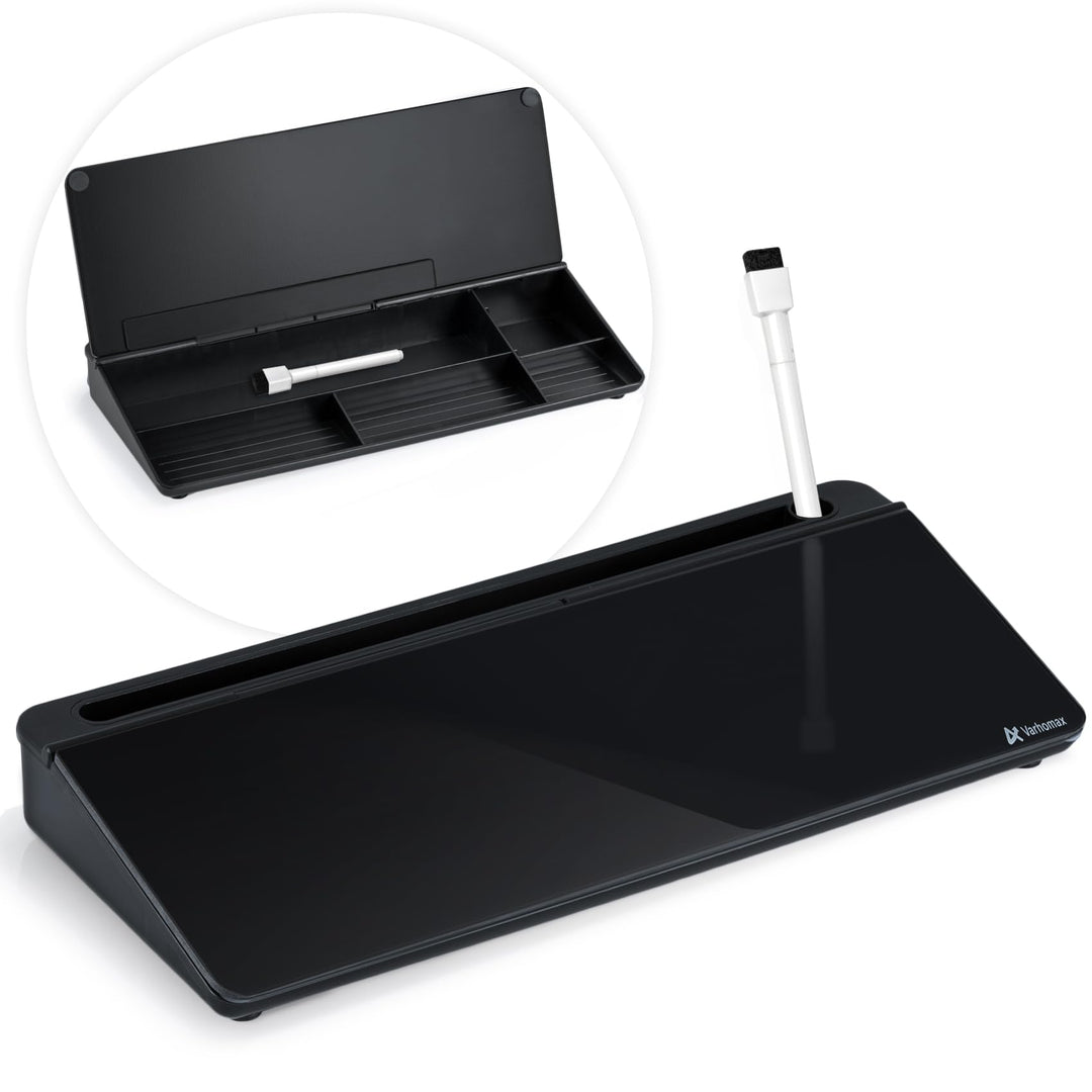 Varhomax Schreibtisch Organizer, Desktop Whiteboard Glas Schwarz Mit Aufbewahrung Abwischbar, To Do