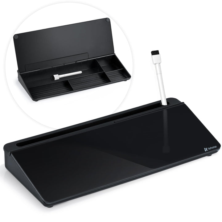 Varhomax Schreibtisch Organizer, Desktop Whiteboard Glas Schwarz Mit Aufbewahrung Abwischbar, To Do