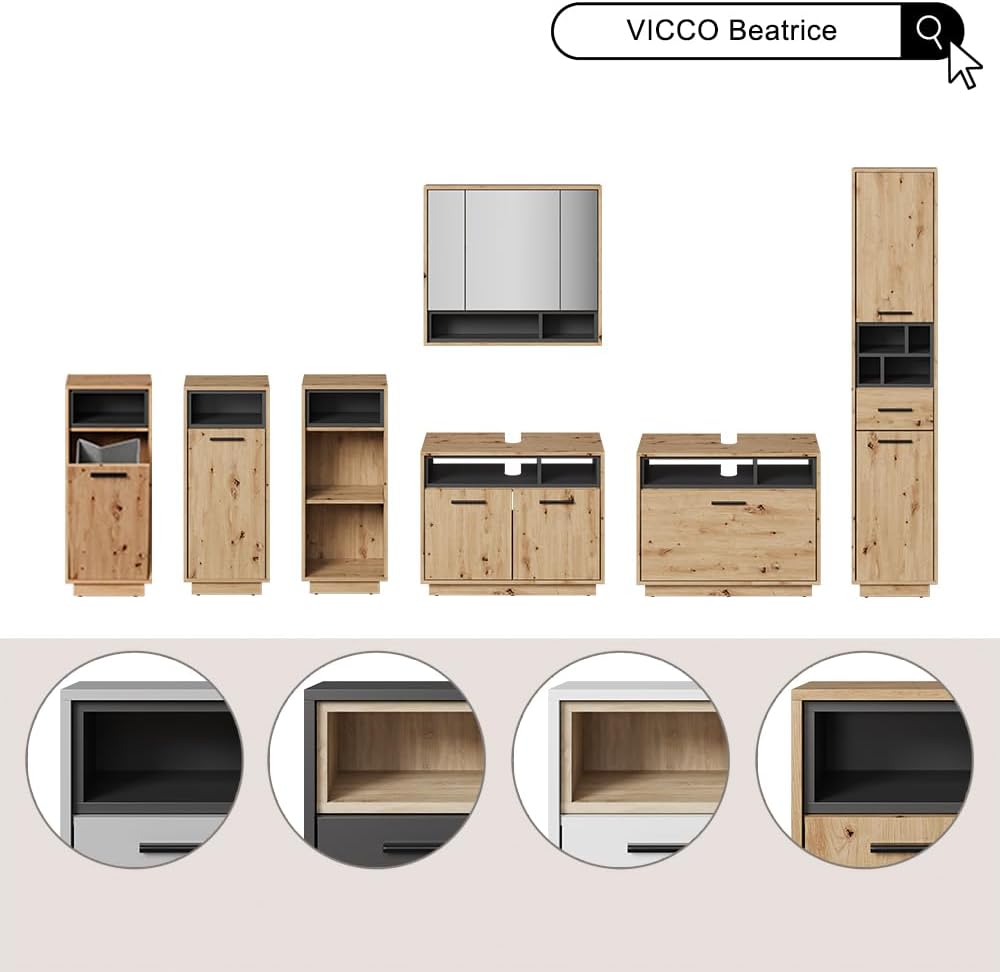 Vicco Midischrank Beatrice, Weiss, 38 x 93 cm, zur Aufbewahrung im Bad kombinierbar mit Beatrice Ser