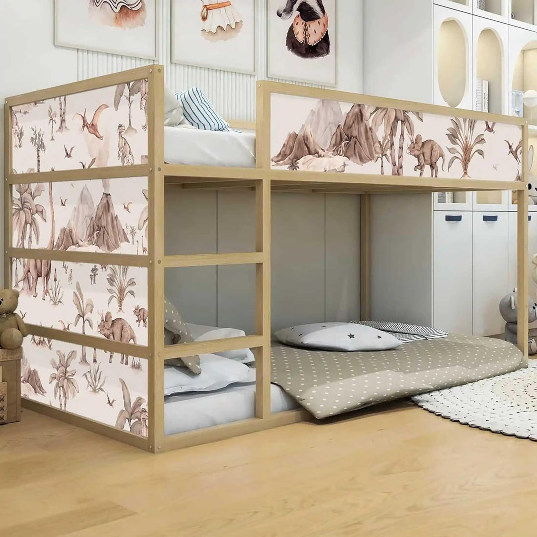 WANDKIND Aufkleber für IKEA KURA Kinderbett Hochbett Klebefolie Möbelfolie Sticker Kinderzimmer Dino
