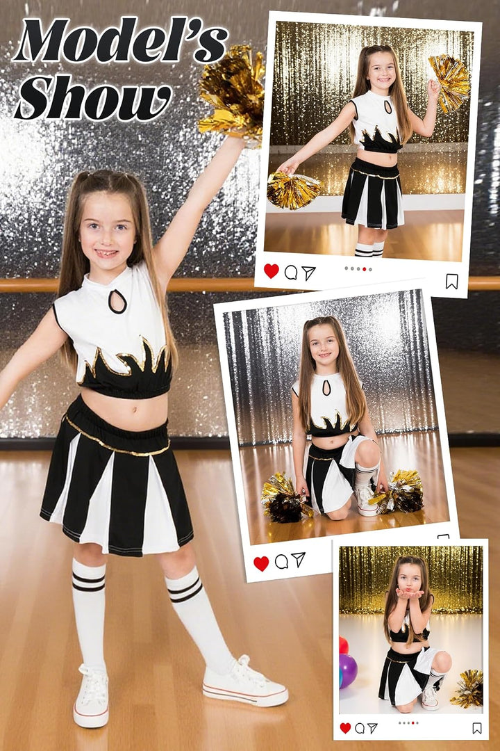 LOLANTA Mädchen Cheerleader Kostüm Schulkind Cheer Kostüm Outfit Karneval Kostüm(schwarz,122-128,Eti