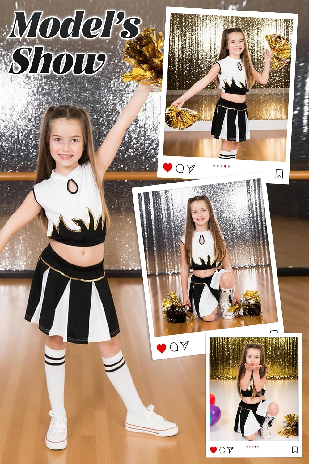 LOLANTA Mädchen Cheerleader Kostüm Schulkind Cheer Kostüm Outfit Karneval Kostüm(schwarz,152-164,Eti