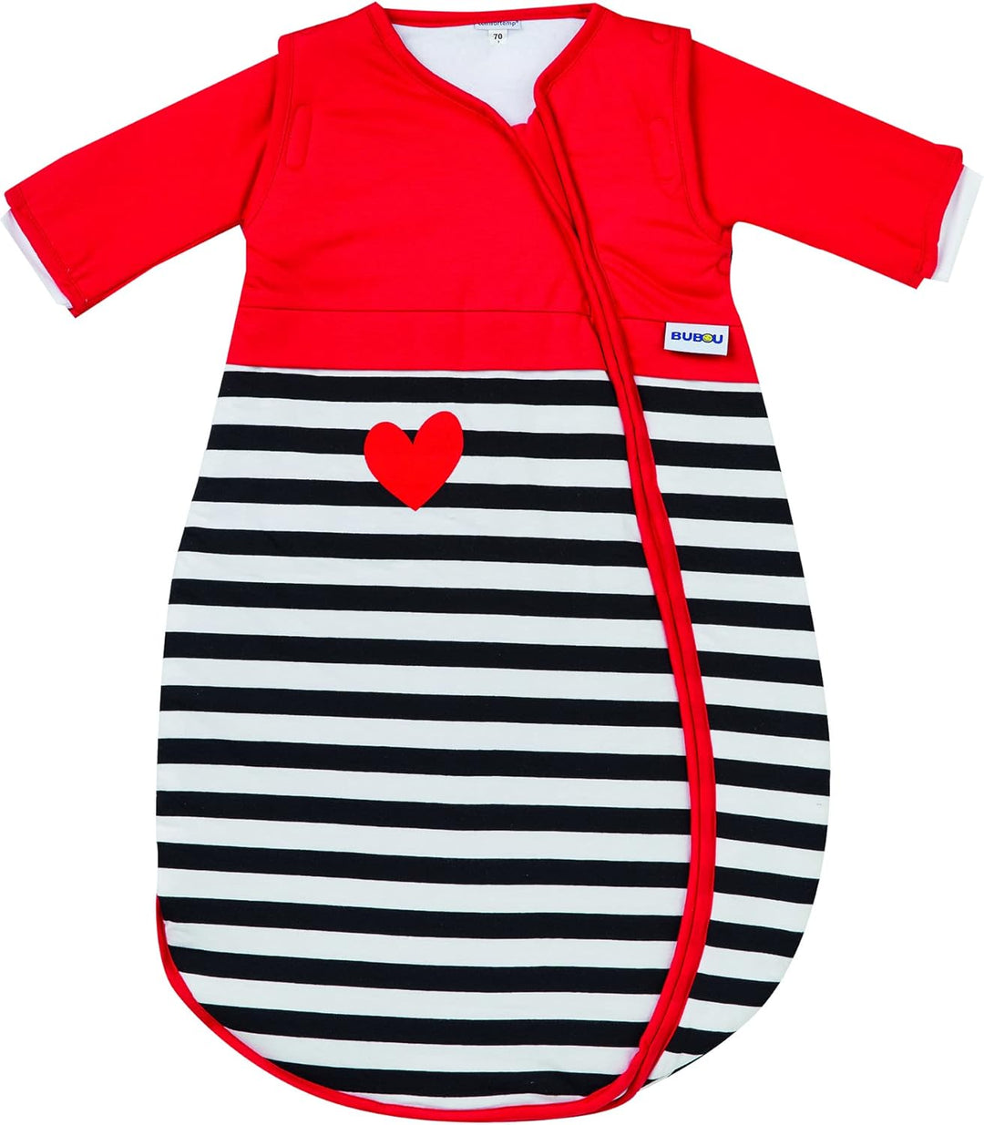 Gesslein 770110 Babyschlafsack Bubou, rote Pünktchen, schwarz-weiss gestreift, Grösse 50