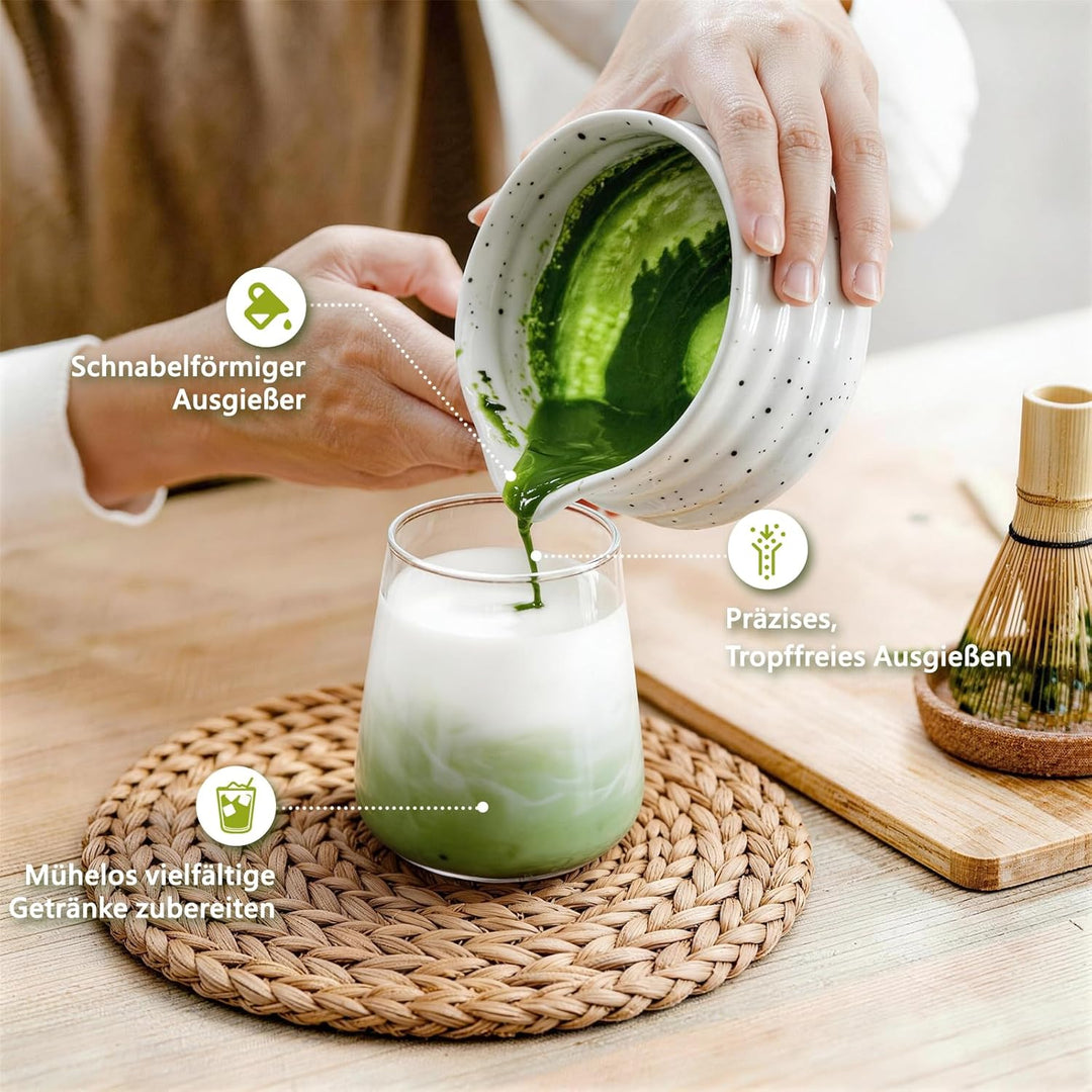 Matcha Set 7-teilig | Premium Tee-Zeremonie Set mit Matcha-Schale, Bambus-Chasen (100+ Spitzen), Hal