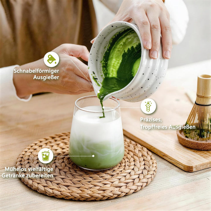 Matcha Set 7-teilig | Premium Tee-Zeremonie Set mit Matcha-Schale, Bambus-Chasen (100+ Spitzen), Hal