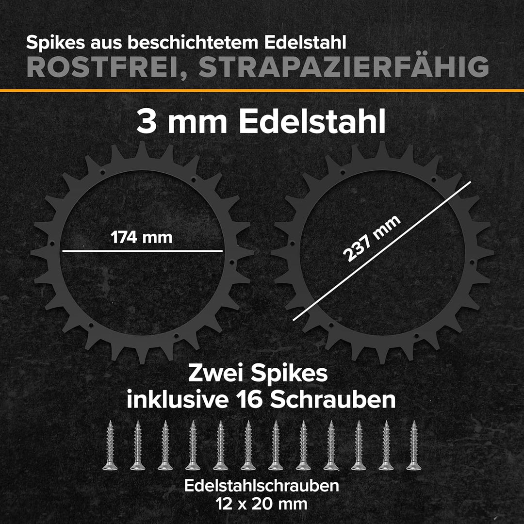 ROBO CLAWS Edelstahl Spikes Premium Black Worx L & Vision Modelle 3 mm stark Mähroboter Spikes Entgr