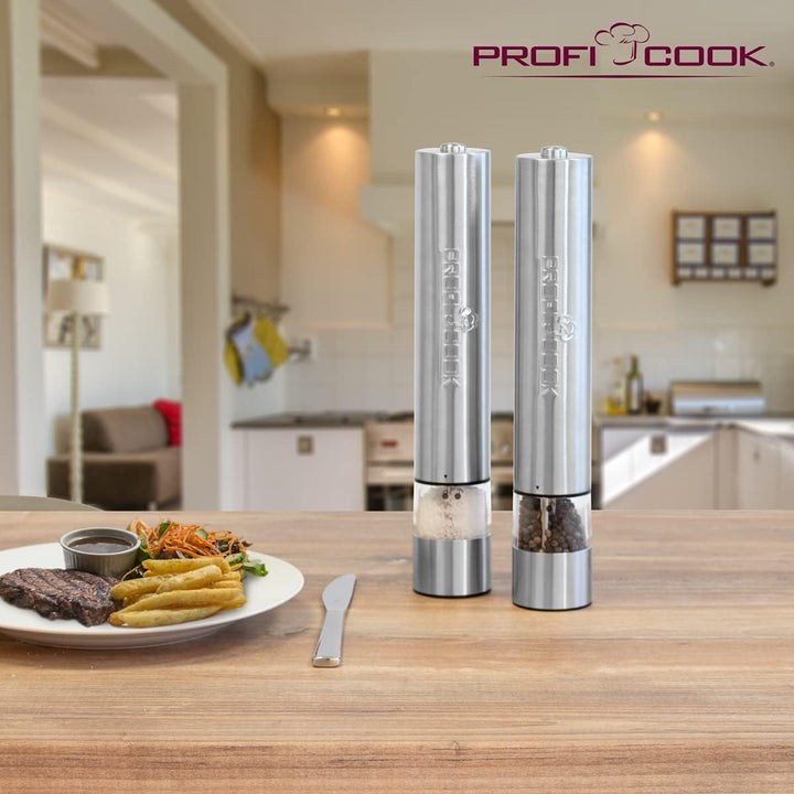ProfiCook® Elektrische Pfeffer-und Salzmühle, inkl. Licht für eine optimale Dosierung, hochwertiges