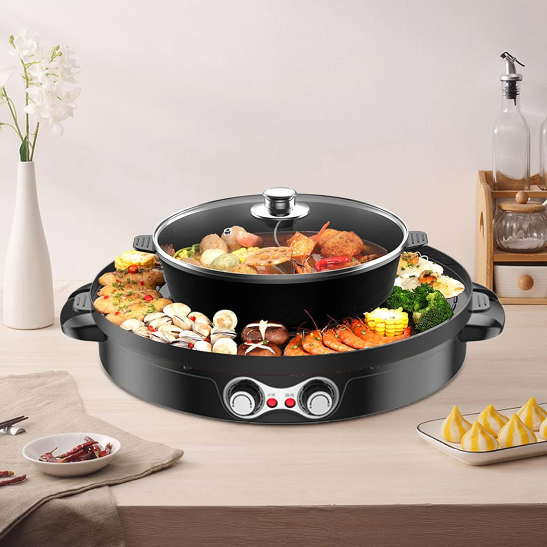 2200W Hot Pot Elektrisch, 2-in-1-Design Hotpot Elektrisch Pot Mit Fettauffangschale Hot Pot Mit Gril