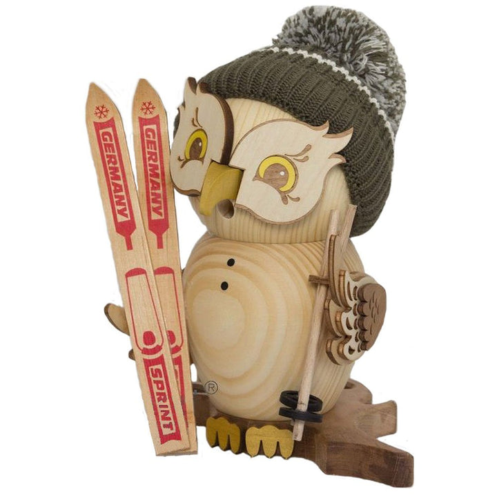 Räuchermann Eule Skifahrer von DREGENO SEIFFEN 19 cm – Original erzgebirgische Handarbeit, stimmungs