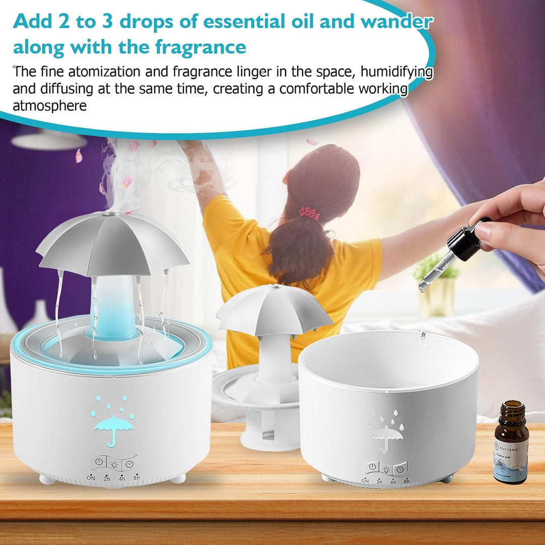 Regenschirm Luftbefeuchter: 300ml Rotierender Luftbefeuchter mit Fernbedienung, 7-Farben LED Aromath