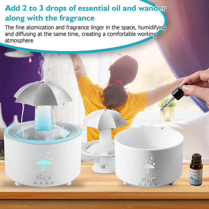 Regenschirm Luftbefeuchter: 300ml Rotierender Luftbefeuchter mit Fernbedienung, 7-Farben LED Aromath