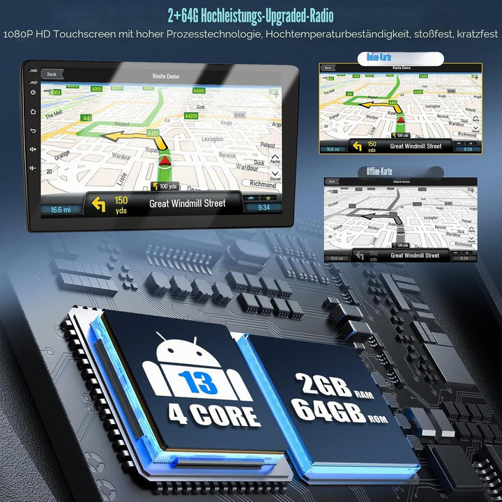 CAMECHO 2+64G 9 Zoll Navi Autoradio für Seat Leon 2015-2018 Android 13 mit Rückfahrkamera, GPS, WiFi