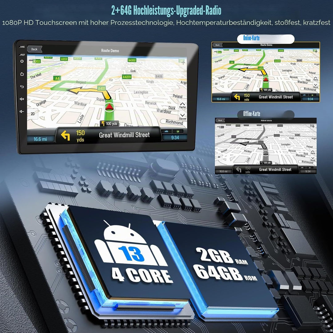 CAMECHO 2+64G 9 Zoll Navi Autoradio für BMW X3 E83 2004-2010 Android 13 mit Rückfahrkamera, GPS, WiF