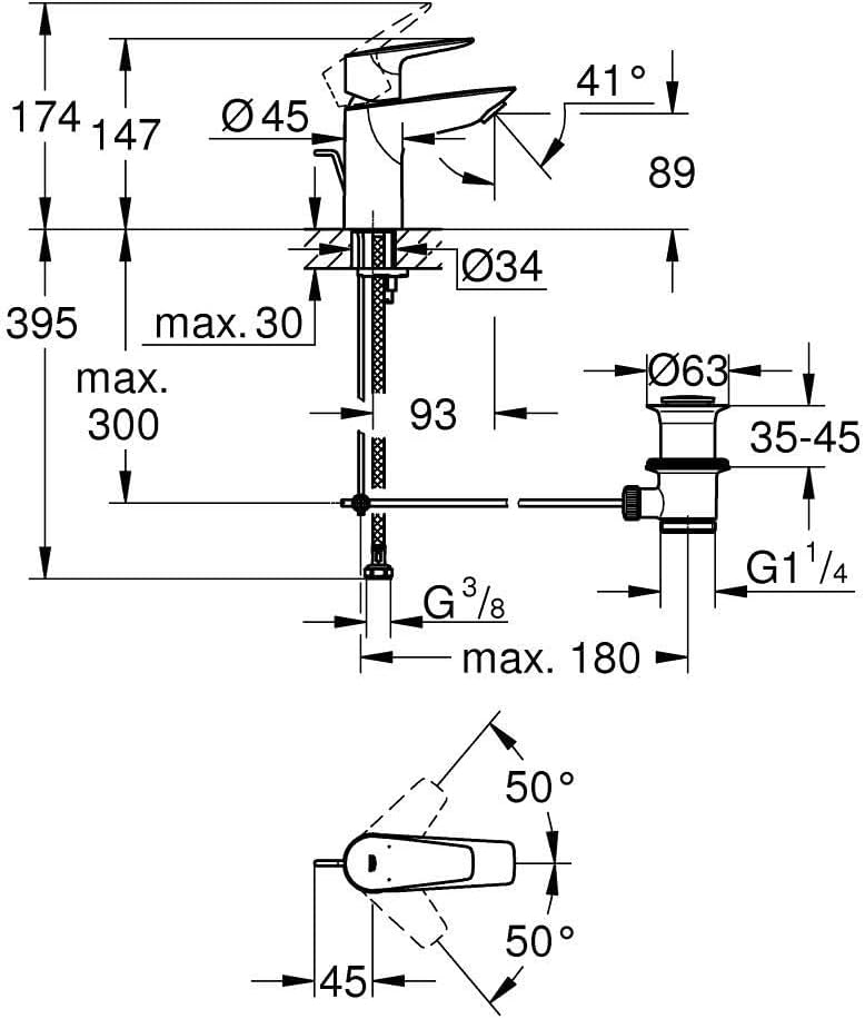 GROHE StartEdge - Einhand- Waschtischarmatur (wassersparend, S- Size, schnelle Montage, flexibler An