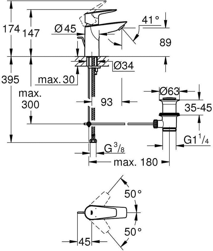 GROHE StartEdge - Einhand- Waschtischarmatur (wassersparend, S- Size, schnelle Montage, flexibler An