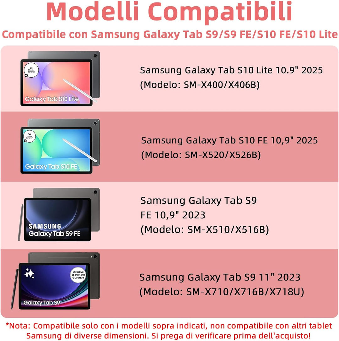 Bettdow für Samsung Galaxy Tab S9 FE+/S9+ 2023 Tastatur Hülle, Rosa (Italienisch), Rosa