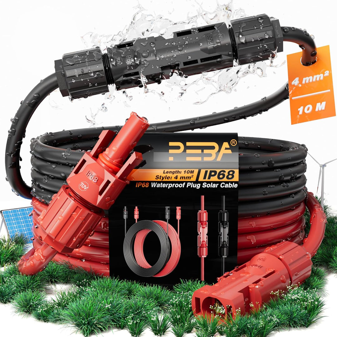 PEBA Solarkabel Verlängerung 4mm²/6mm², Solarkabel 1/2/3/5/8/10/15/20M mit Solarstecker, Photovoltai