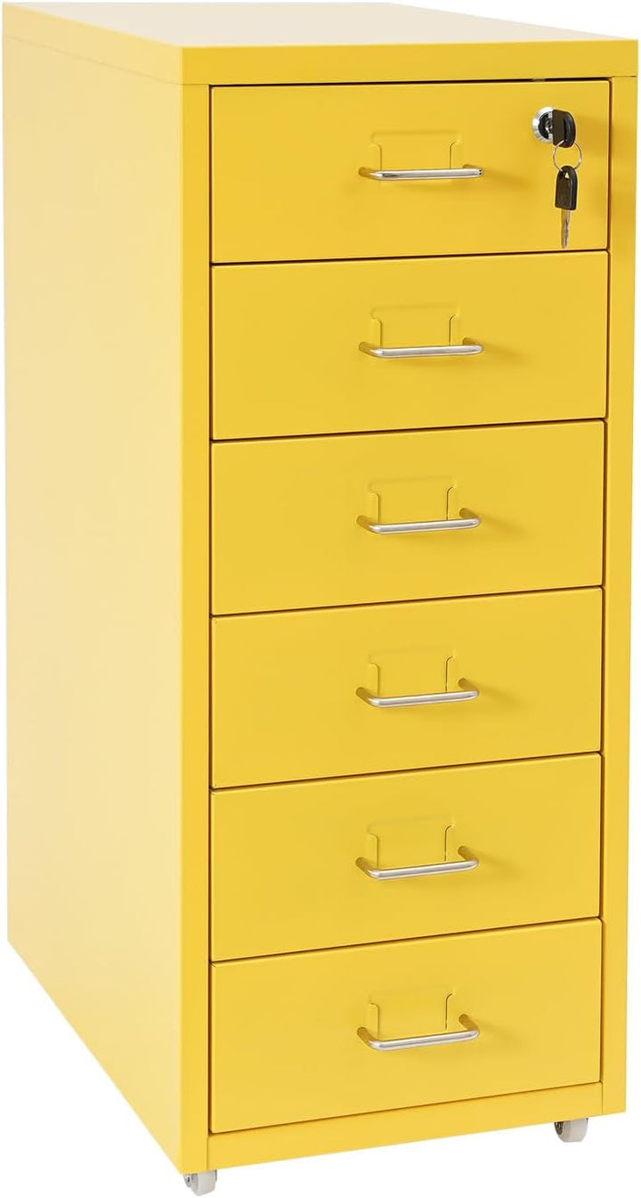 Aktenschrank mit 6 Schubladen, Rollcontainer, Aktenschrank Abschliessbar, Metall Aufbewahrungsschran