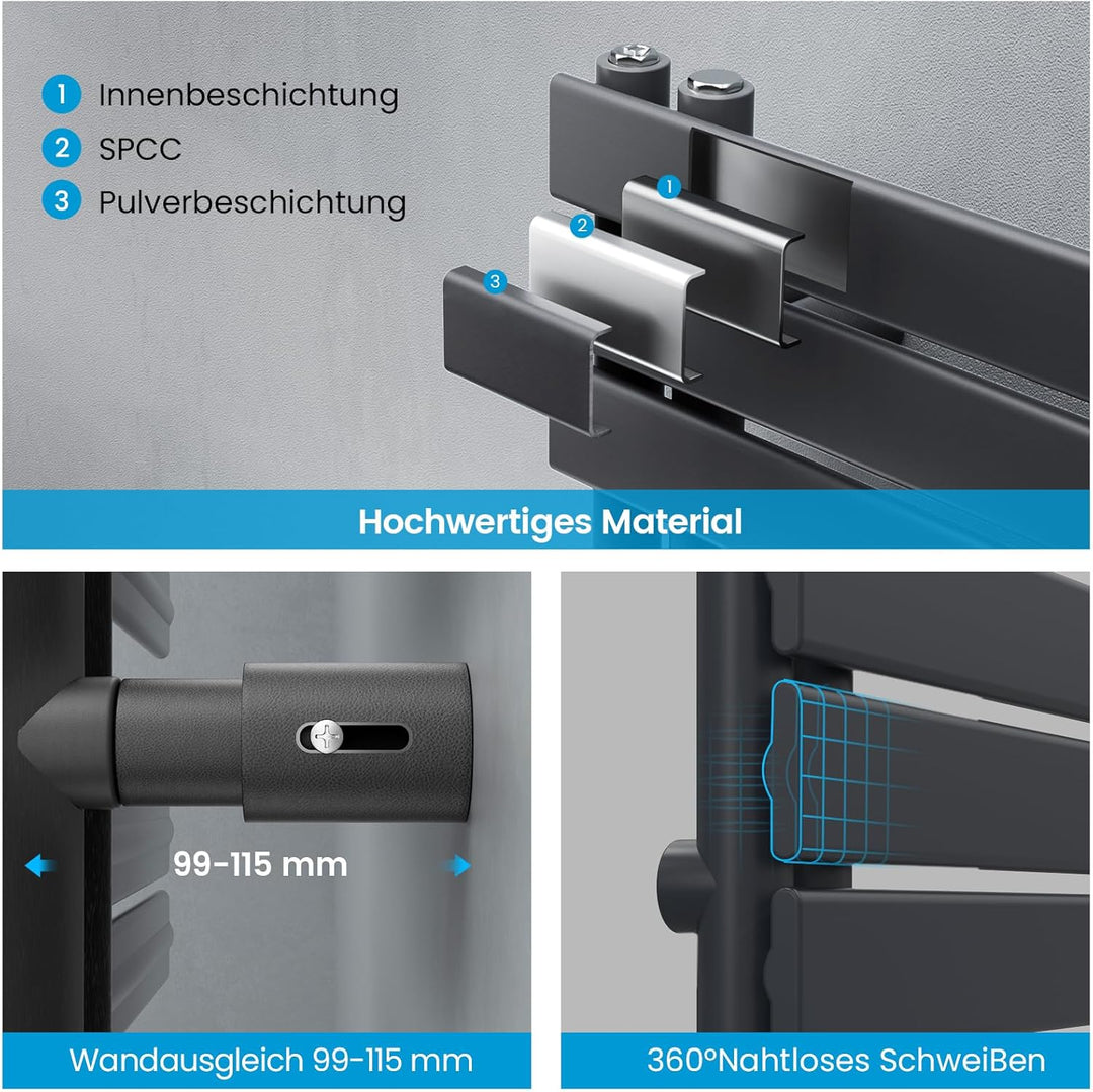 Heilmetz Badheizkörper Elektrisch Heizkörper Bad mit Digitalem Thermostat Handtuchheizkörper mit Tim