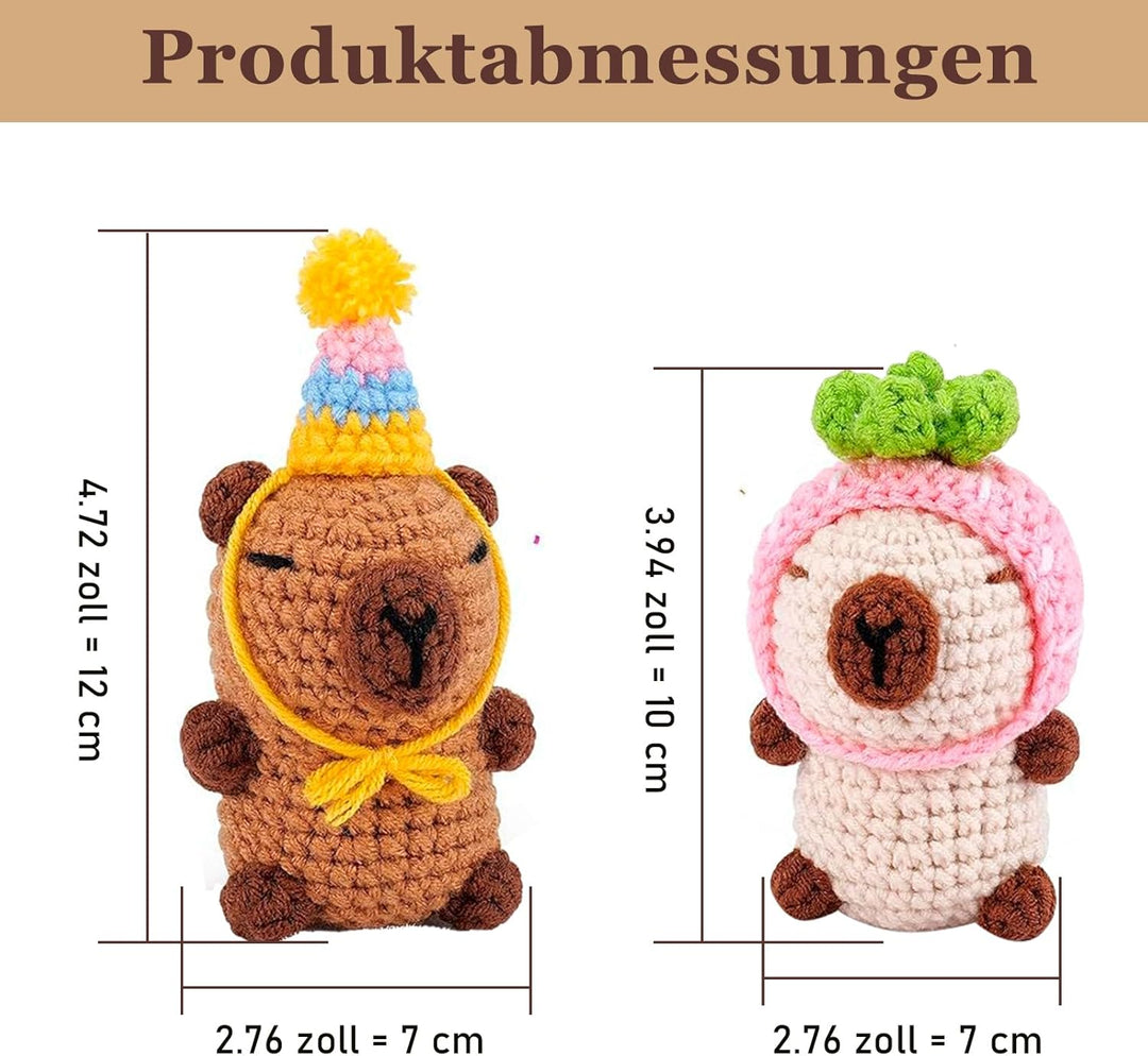 Hoypeyfiy Häkel-Set, Capybara-Stil Komplettes Häkeltiere Set mit Video-Anleitung Einfache Häkelanlei
