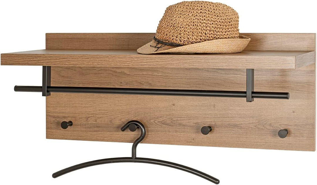 HAKU Möbel Wandgarderobe, eiche, schwarz, 75 x 26 x H 30
