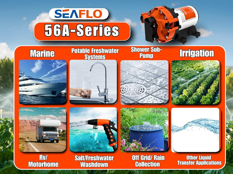 SEAFLO 12 V 56 A Serie Variable Speed Smart On Demand Marine/RV 5-Kammer-Membranpumpe