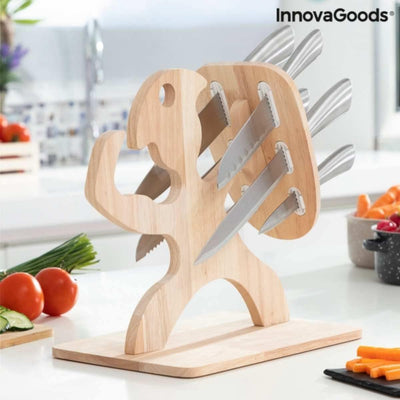 InnovaGoods® Holzmesser-Set Spartan, 7-teilig, schneidet Lebensmittel präzise und sicher, hochwertig