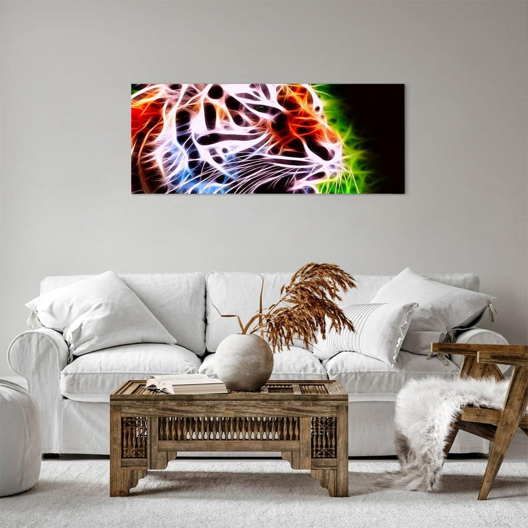 Panorama Bilder auf Leinwand 100x40cm Leinwandbild Afrika aggression tiere tiger Gross Wanddeko Bild