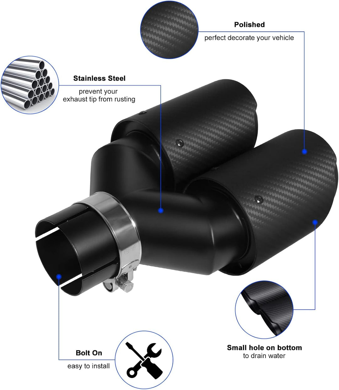 54mm Auspuffspitzen Auspuff Edelstahl und Glänzende Kohlefaser Auto Auspuff Endrohr, Einlass 2,1" Au