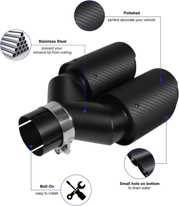 54mm Auspuffspitzen Auspuff Edelstahl und Glänzende Kohlefaser Auto Auspuff Endrohr, Einlass 2,1" Au