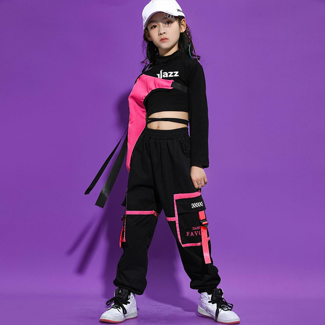 LOLANTA Hip Hop Kleidung Mädchen, Teenager Jazz Tanz Outfit,Bauchfreies Oberteil Cargohose Kleidungs