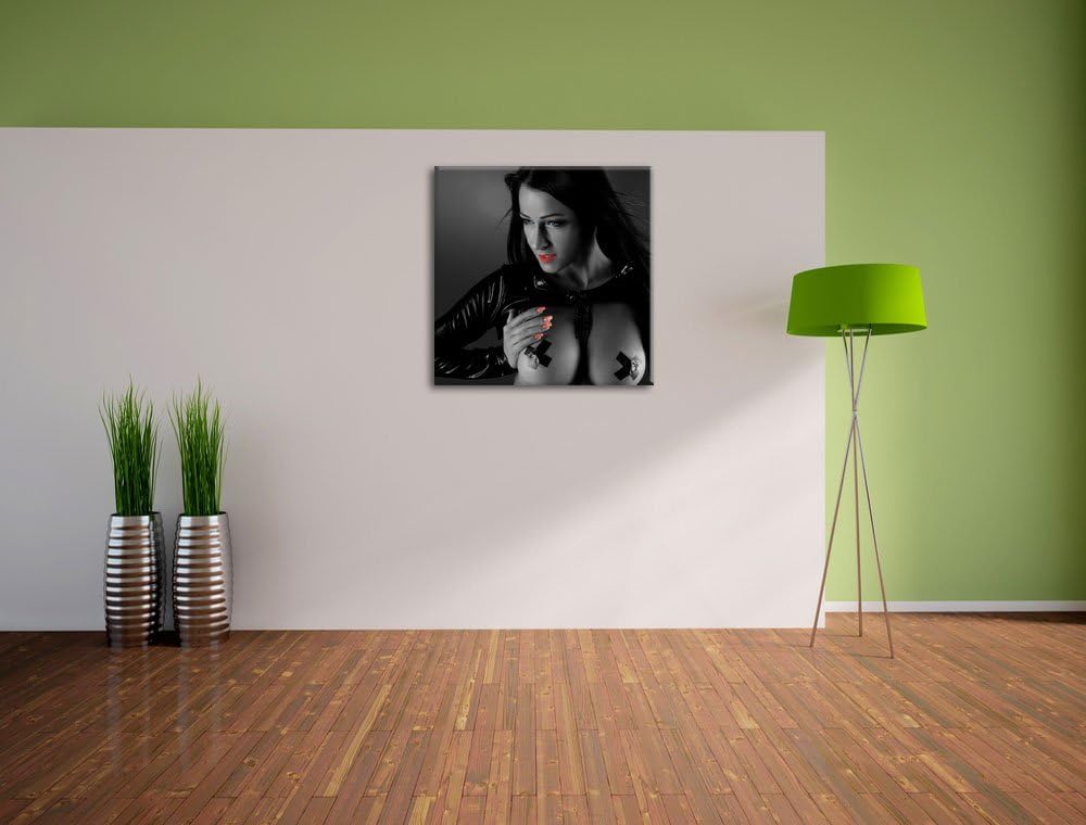Pixxprint schwarzhaarige sexy Frau schwarz/weiss, Format: 70x70 auf Leinwand, 70x70