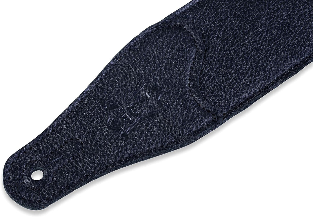 Levy's M26BLBLK Gitarrengurt aus Leder, 6,4 cm breit, schwarz, Schwarz