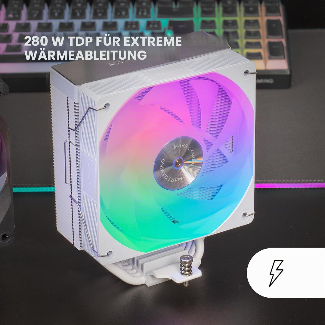 MARS GAMING MCPU-X5ARGB, CPU-Kühler 280W TDP, 5x HCT-Heatpipes der Neuen Generation, PWM-Lüfter SI E