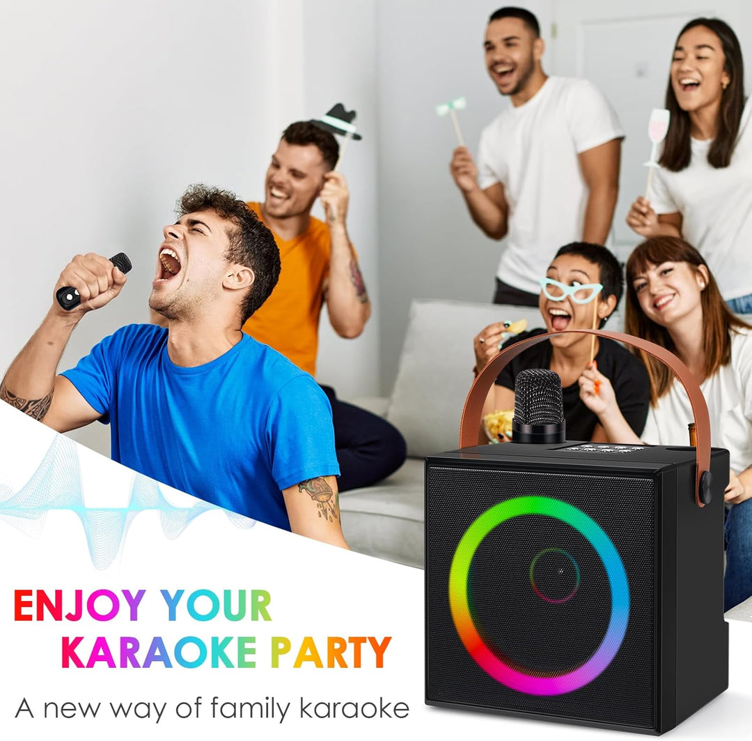 LAMA Karaoke Maschine mit kabellose 2 Mikrofonen Karaoke Anlage, Karaoke Lautsprecher mit RGB-Licht,