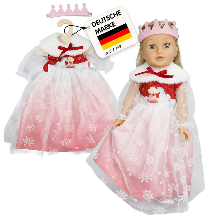 Heless 1680 - Puppenkleid Winterprinzessin Lumi in Weiss und Rosa, mit Krone und Plüsch-Cape, für Pu