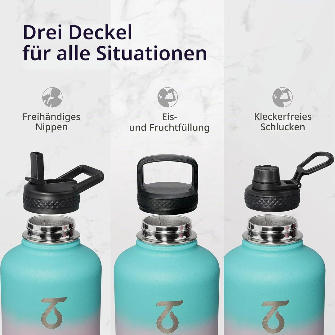 Trebo Wasserflasche 1.8 l mit Paracord-Griff, halbe Gallone, lebensmittelechter, doppelwandiger Vaku