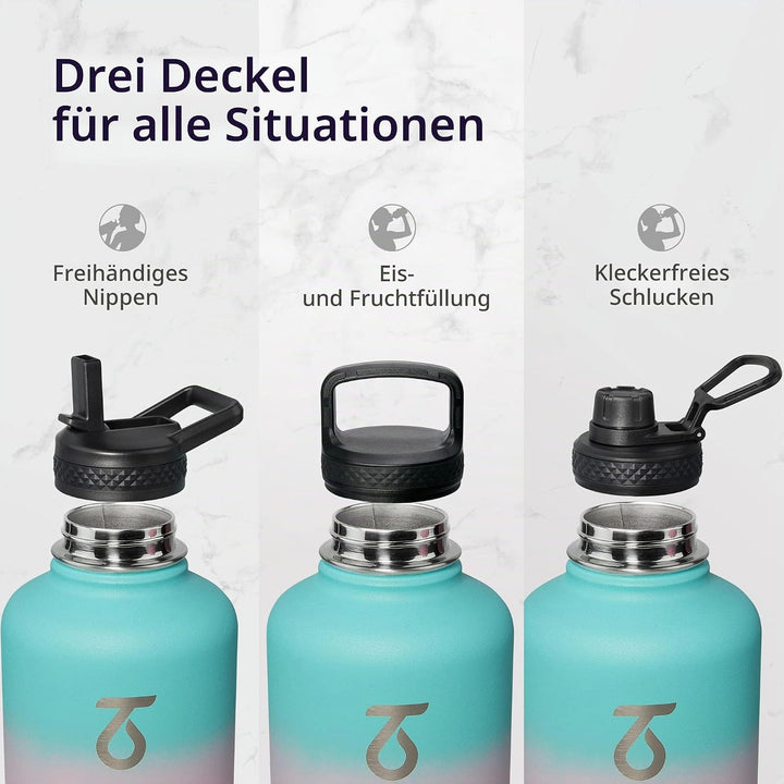 Trebo Wasserflasche 1.8 l mit Paracord-Griff, halbe Gallone, lebensmittelechter, doppelwandiger Vaku