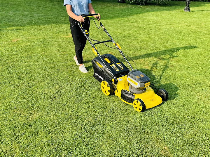 Nemura Akku-Rasenmäher 80V (2 x 4 V) - Schnitt 46 cm - Bis zu 500 m2 - Mulchfunktion - Lieferung mit
