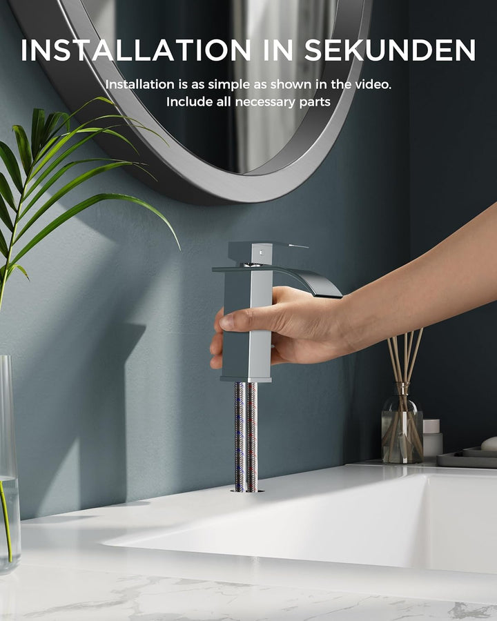 FORIOUS Wasserhahn Bad,Wasserfall Waschtischarmatur Einhandmischer Armatur Waschbecken mit Auslauf H